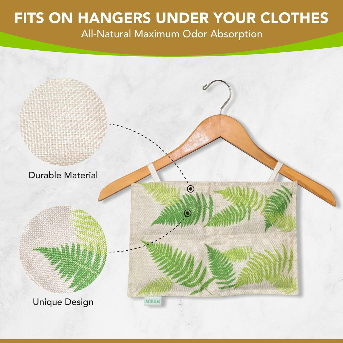 ACKU10 Bamboo Charcoal Odor Absorber for Clothing Closets 1-Pack Off White
