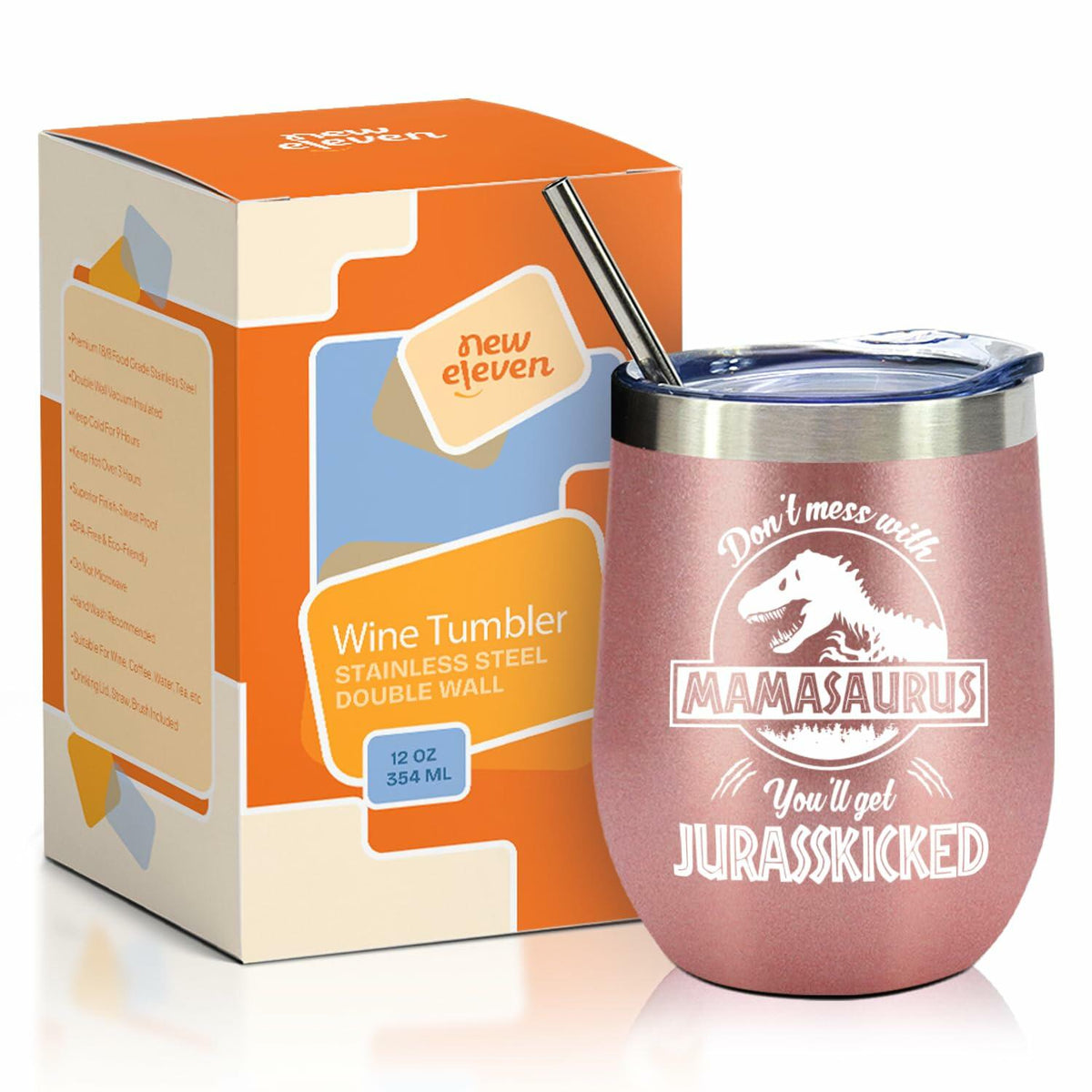 NewEleven 12 Oz Mamasaurus Stainless Steel Tumbler - Funny Mom Gift