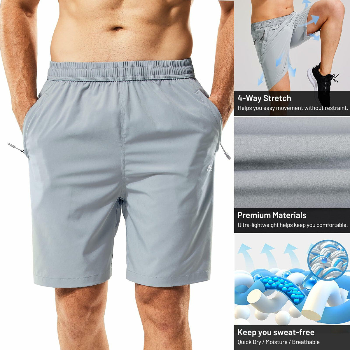 Haimont Men's Athletic Running Shorts Quick Dry Zipper Pocket Blue Size XXL