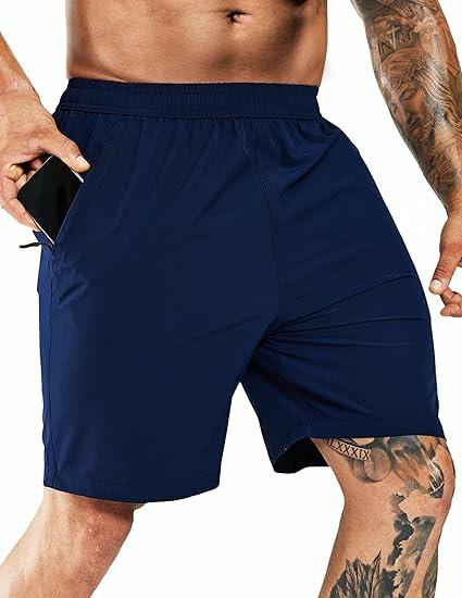 Haimont Men's Athletic Running Shorts Quick Dry Zipper Pocket Blue Size XXL