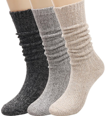 TINTAO Women Wool Cable Knit Knee High Boot Socks 3 Pairs Mixed Color Size 5-11
