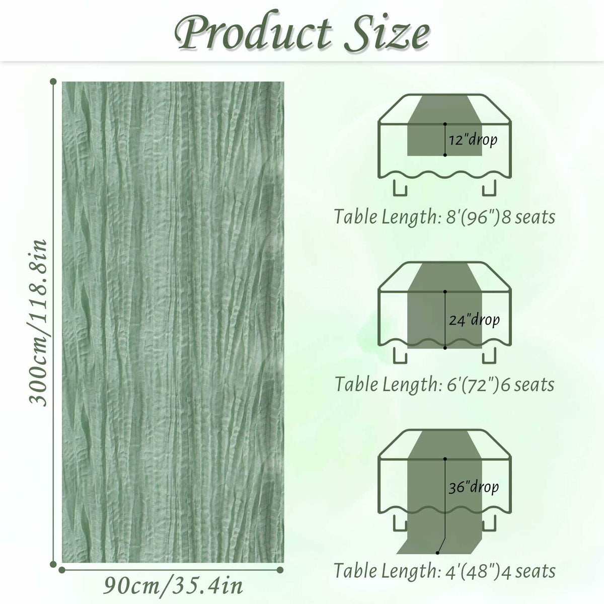 Fall Table Runner Cheesecloth 10FT Boho Rustic Gauze Sage Green 1 Pack