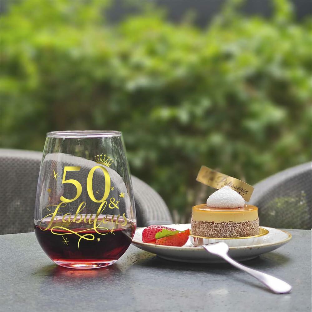 Vagafilla Stemless Wine Glass 15oz Glitter Gold Birthday Gift Transparent