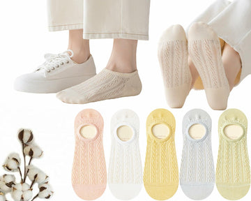 CHUNFO Womens No Show Socks Antislip Seamless Cushioned 5 Pairs Size 5.5-10