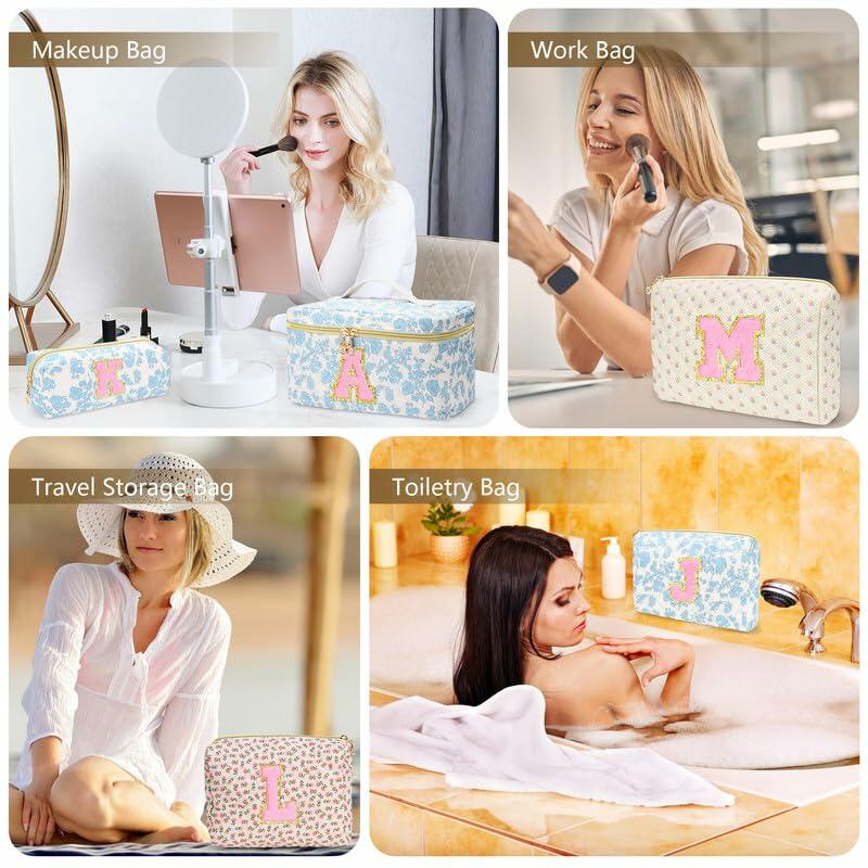 DOSUKE 3 PCS Travel Makeup Bag Set Floral Quilted Cotton Flower
