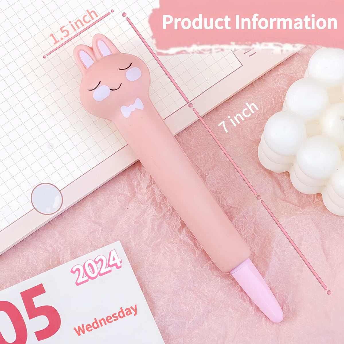KUNHEHO 5 Pcs Kawaii Cute Pink Ink Pens 0.5mm Fine Point Soft Grip