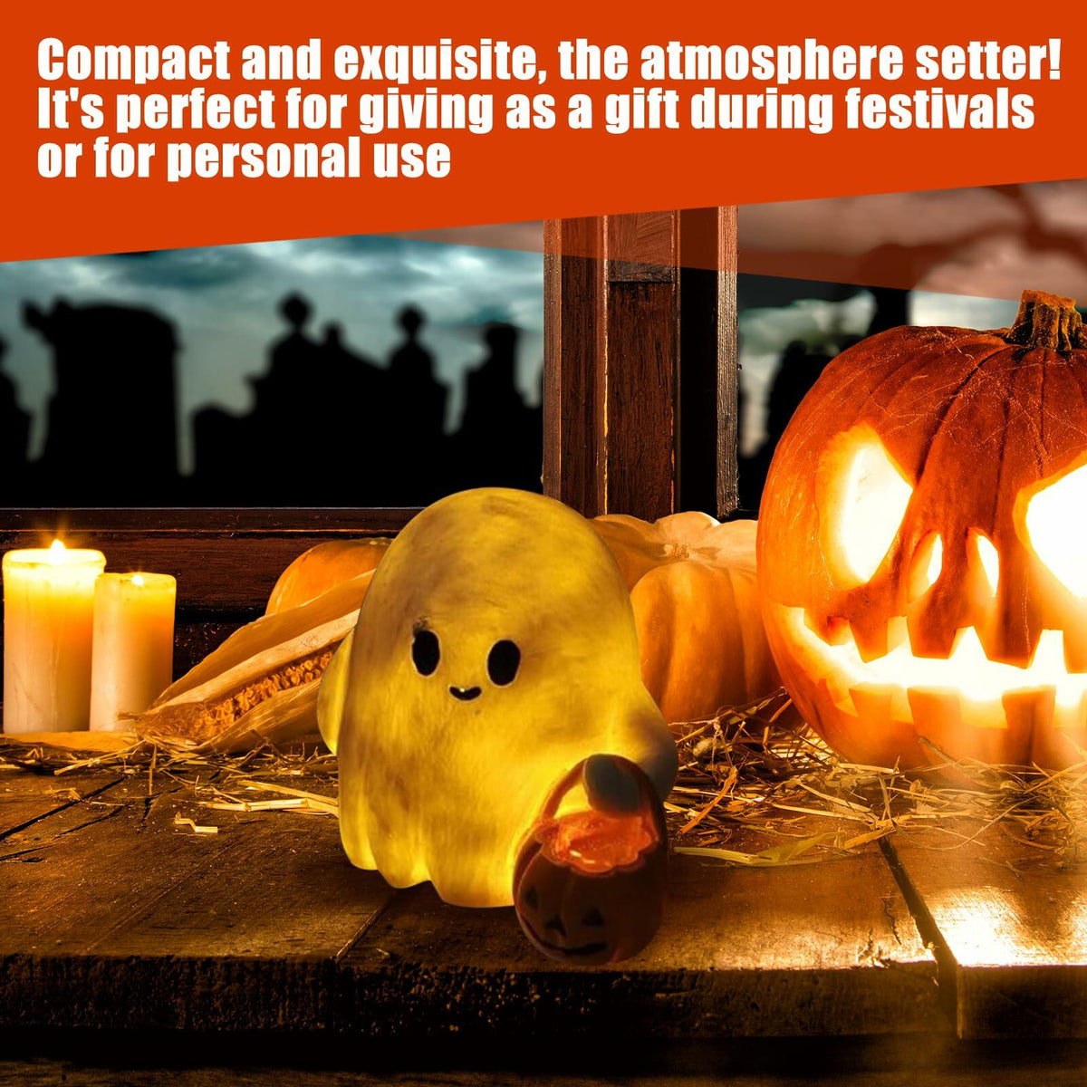 BINBINNIAO 3D Printing Halloween Ghost Figurine Glowing Resin 3.15in White Black
