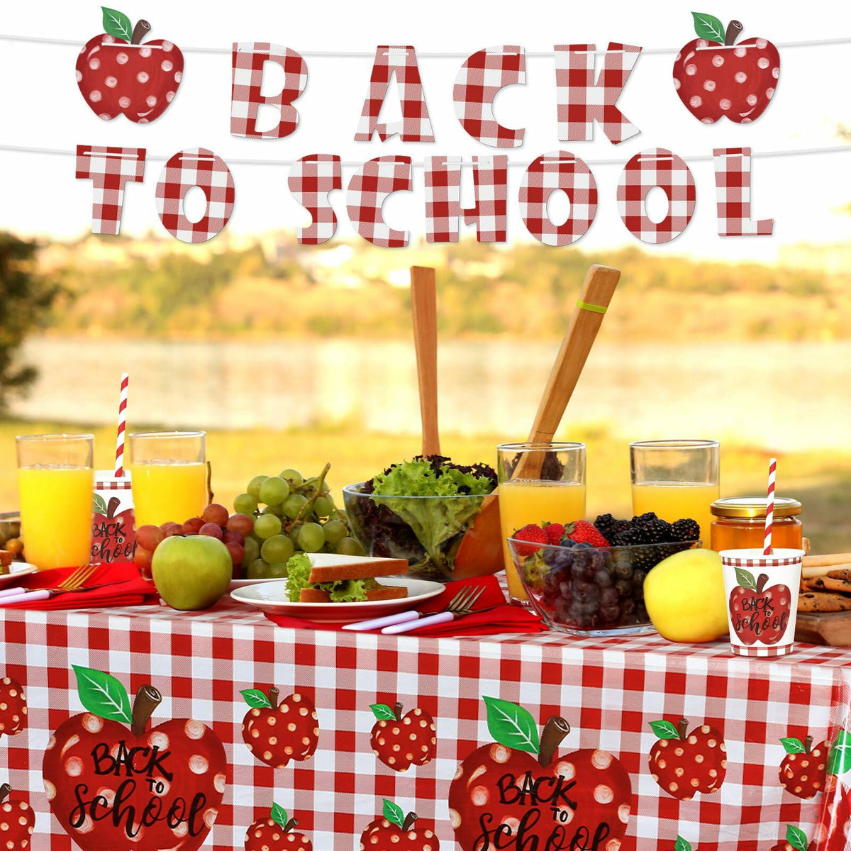 Zhehao 195 Pc Back to School Party Tableware Set Apple Red White Green