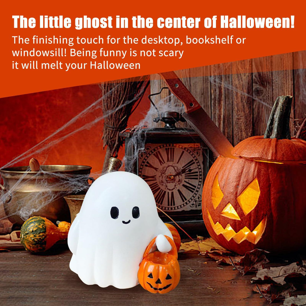 BINBINNIAO 3D Printing Halloween Ghost Figurine Glowing Resin 3.15in White Black