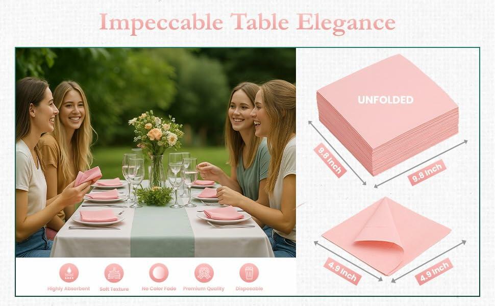 MalMall 100-Pack Airlaid Pink Cocktail Napkins 1-Ply 4.9x4.9in Soft Absorbent