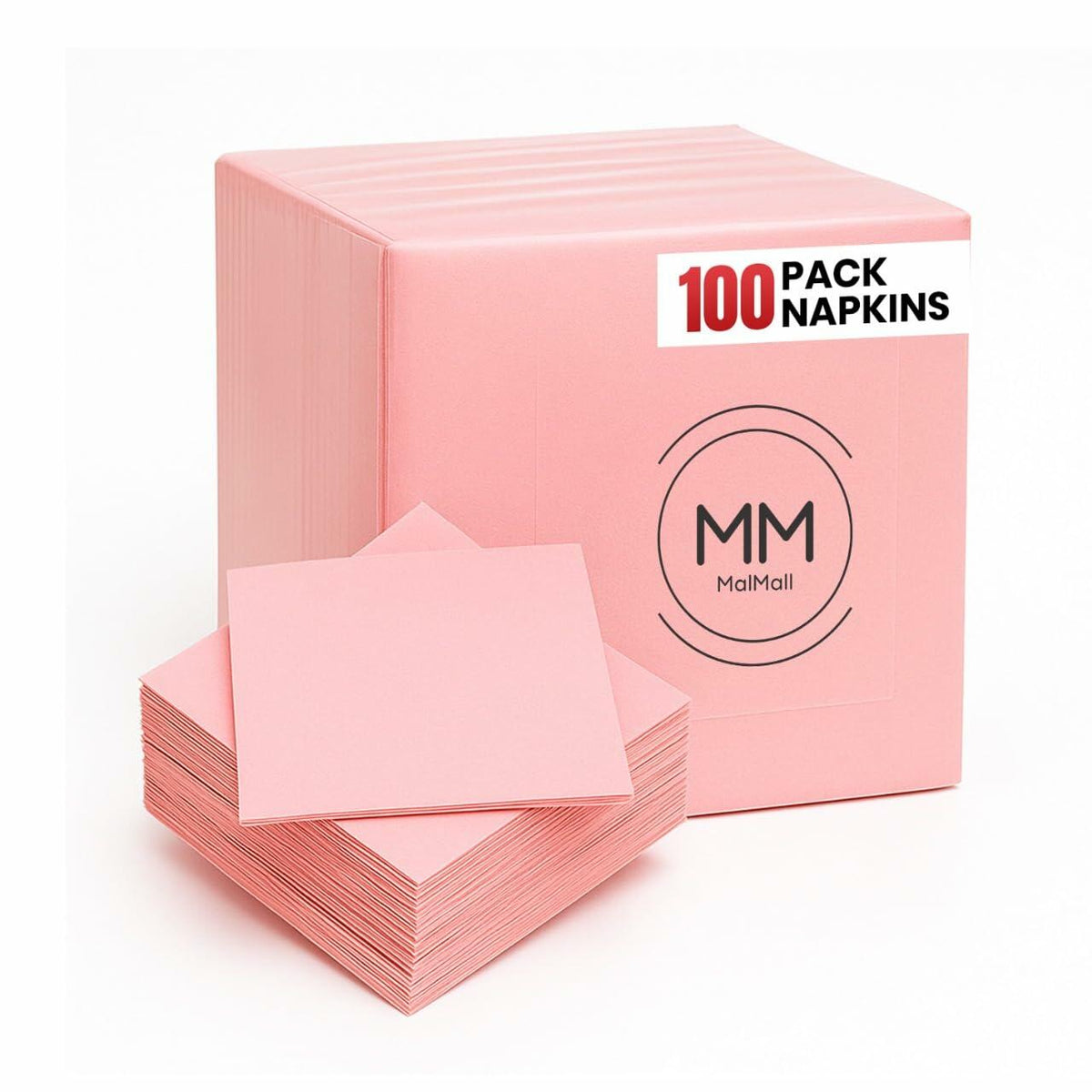 MalMall 100-Pack Airlaid Pink Cocktail Napkins 1-Ply 4.9x4.9in Soft Absorbent