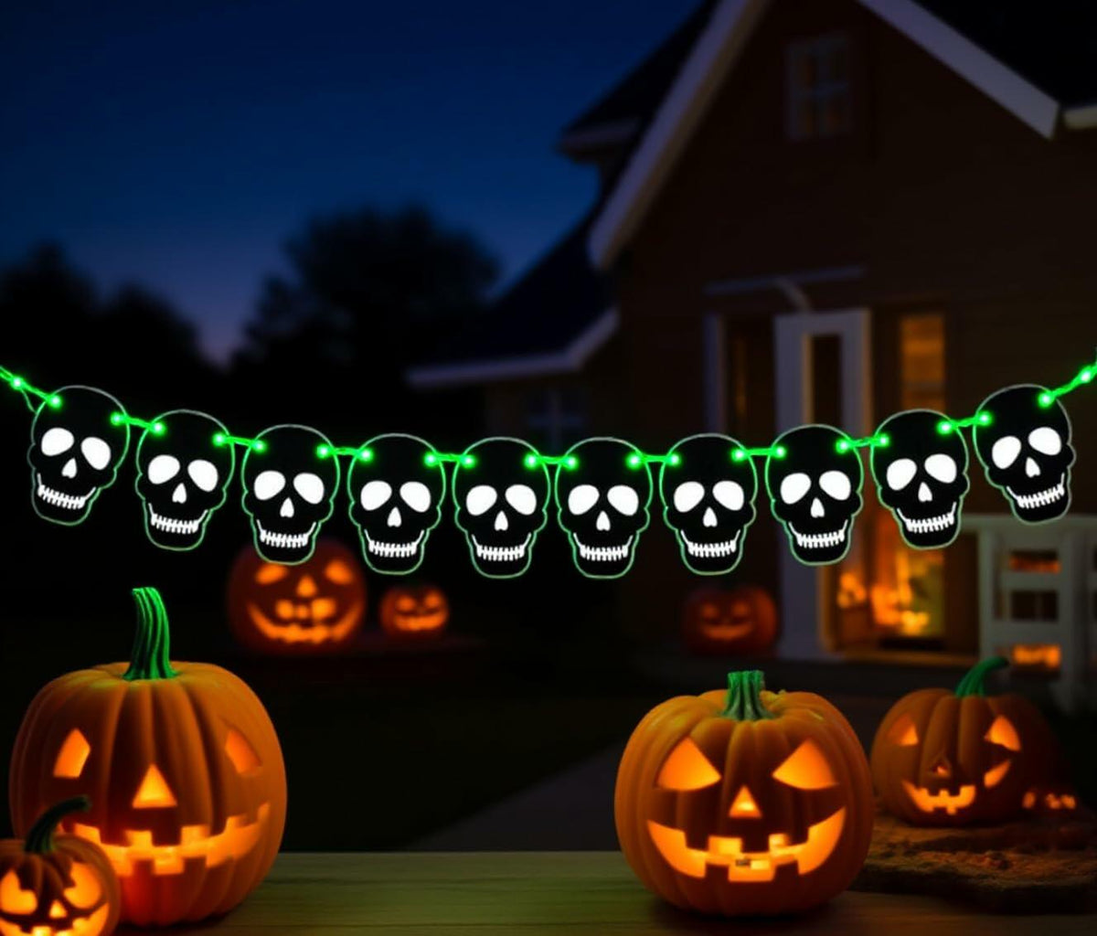 RadiantFlux Glowing Halloween Skull Flag 10Ft Green Felt Skull Banner