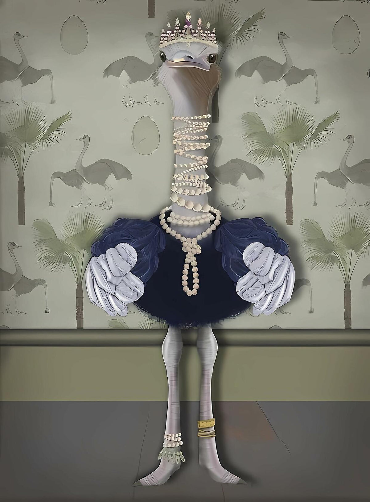 TRMSEJK Ostrich Pearl Animal Poster Wall Art Canvas 16x24in Green Unframed