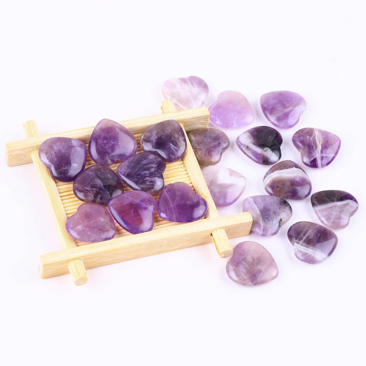 30 PCS Natural Heart Amethyst & Green Aventurine Polished Healing Stones