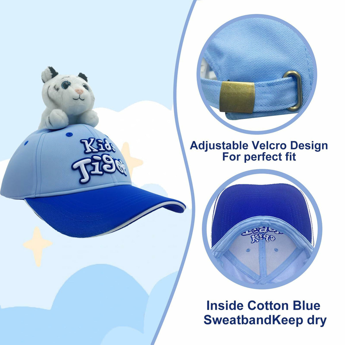 GADMEXILY Kids Boys Adjustable Cotton Baseball Cap Plush Tiger Hat Blue