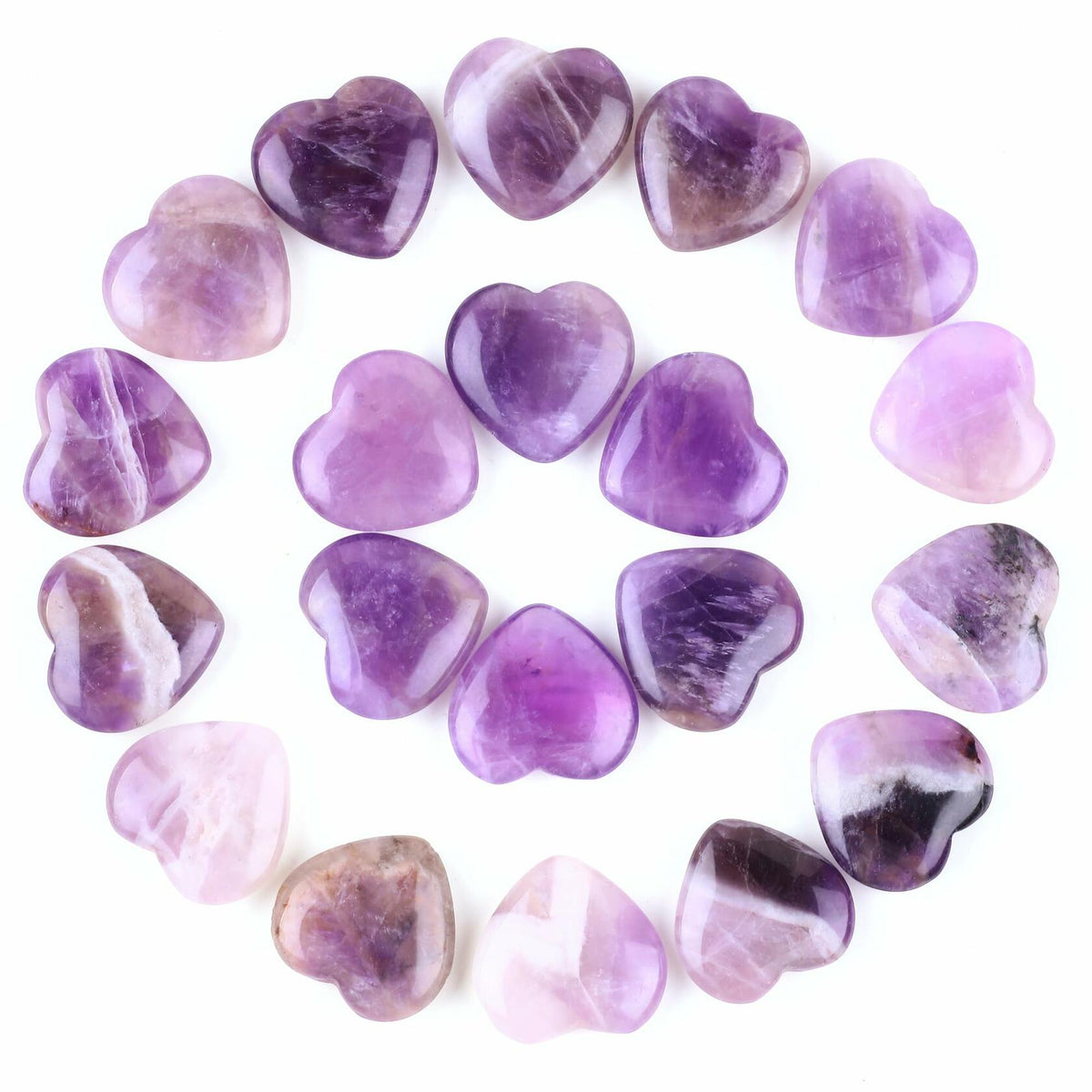 30 PCS Natural Heart Amethyst & Green Aventurine Polished Healing Stones