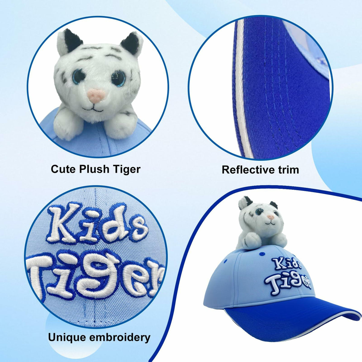 GADMEXILY Kids Boys Adjustable Cotton Baseball Cap Plush Tiger Hat Blue