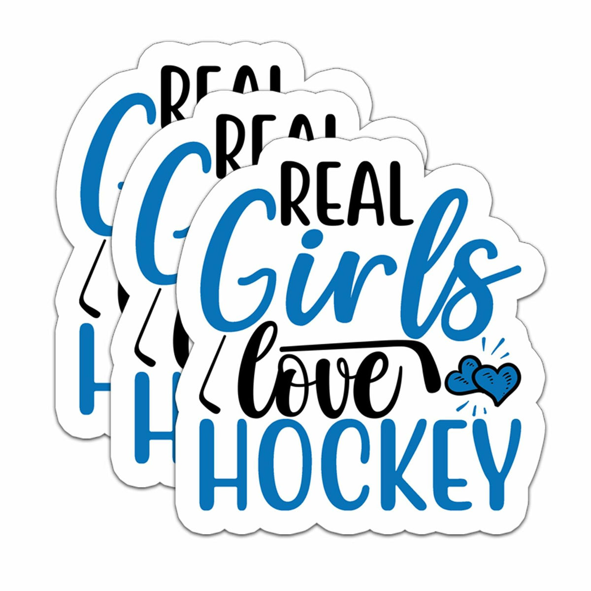 HYKADEUS Real Girls Love Hockey Sticker Decals Waterproof Vinyl 3x2.8 3Pcs