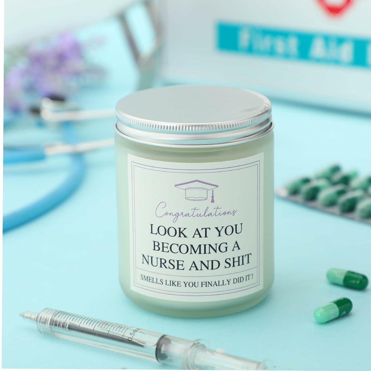 Conelist Nurse Graduation Scented Soy Candle Lavender 7oz Medical Theme