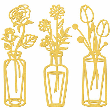 MorningRo 3 Pieces Metal Flowers Wall Decor Vase Rustic Farmhouse Gold