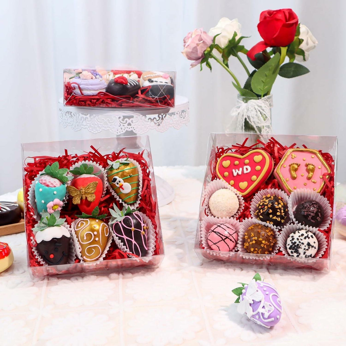 RomanticBaking 20 Pack 6x6x2in Clear Window Cookie Boxes PET Material