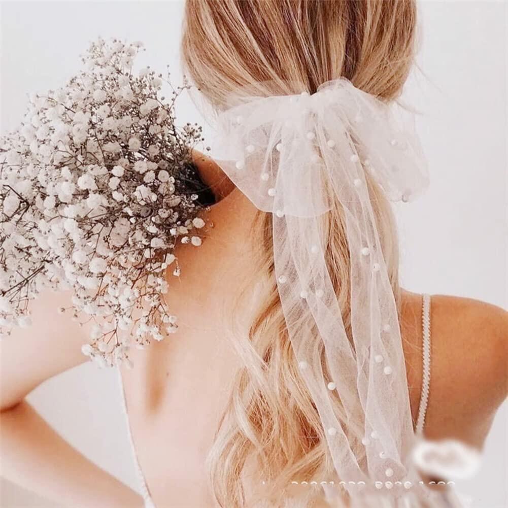 AKOAK White Bow Pearl Hairpin Wedding Tiara Hair Ornament 1 Pack