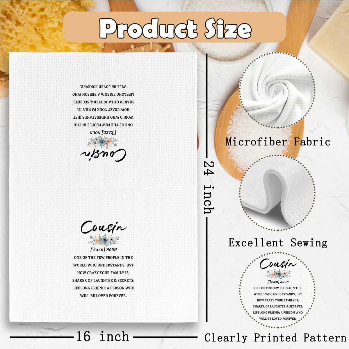 TAEDIN Cousin Gifts Kitchen Towels 16x24in Decorative Absorbent Tea Towel