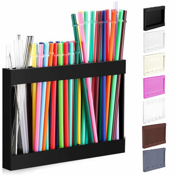 Qinyoung Acrylic Straw Holder Cabinet Door Mount Large Black Size Large