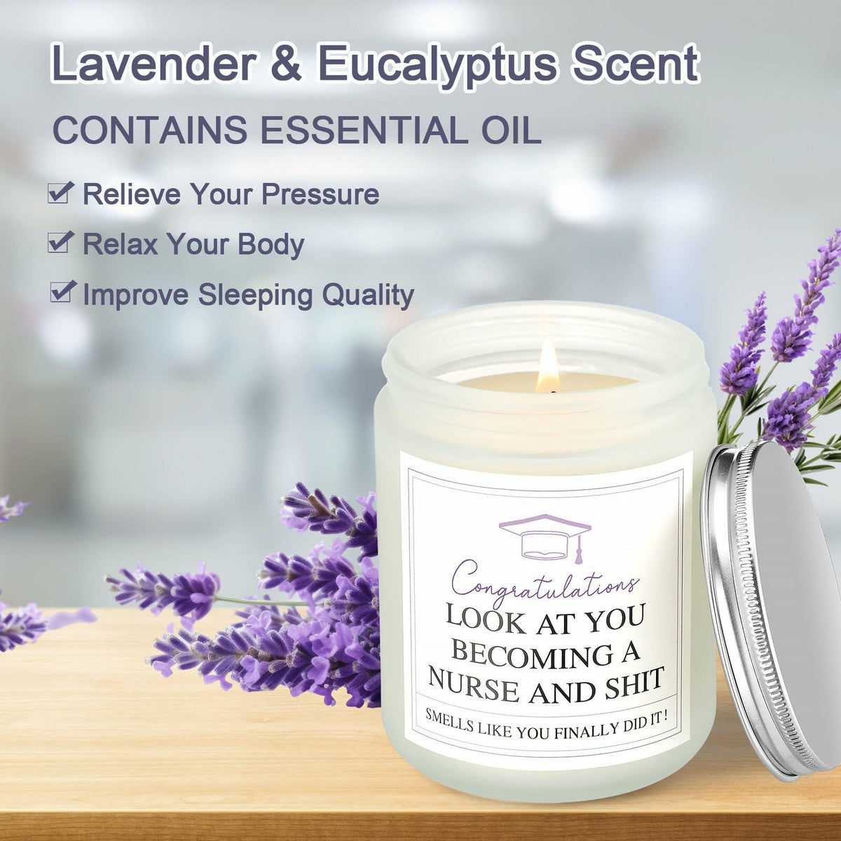 Conelist Nurse Graduation Scented Soy Candle Lavender 7oz Medical Theme