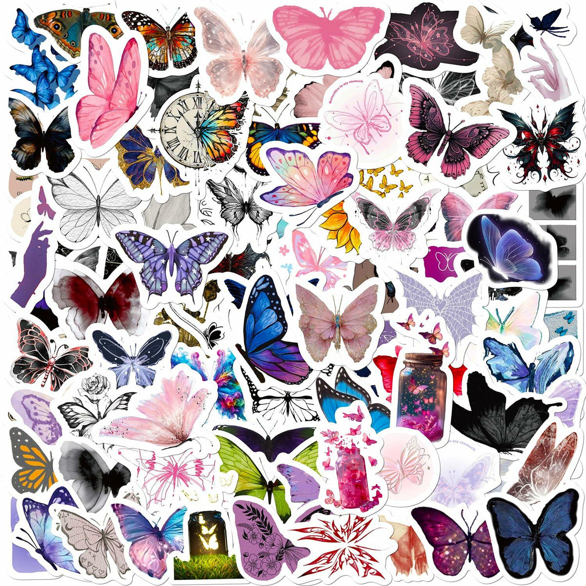 Sunvalley Butterfly Stickers 100 PCS Assorted Vinyl Waterproof Cute Aesthetic