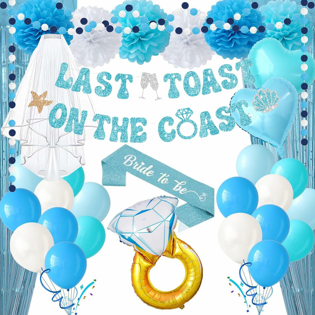 Nyvrexo Last Toast on The Coast Bachelorette Decorations Blue White Paper