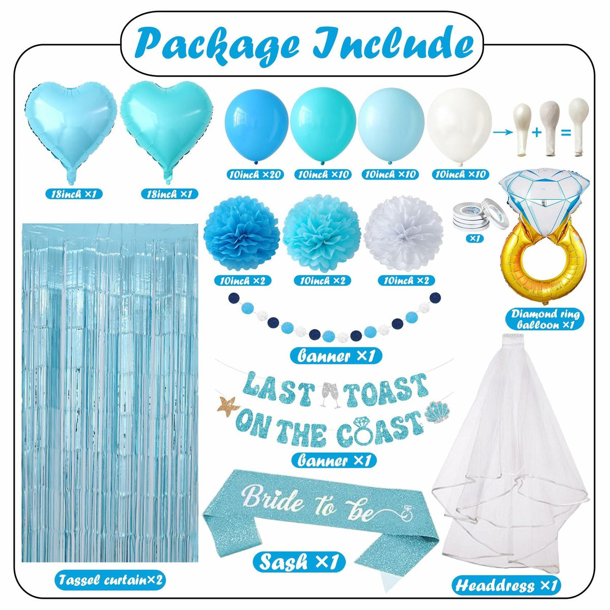 Nyvrexo Last Toast on The Coast Bachelorette Decorations Blue White Paper