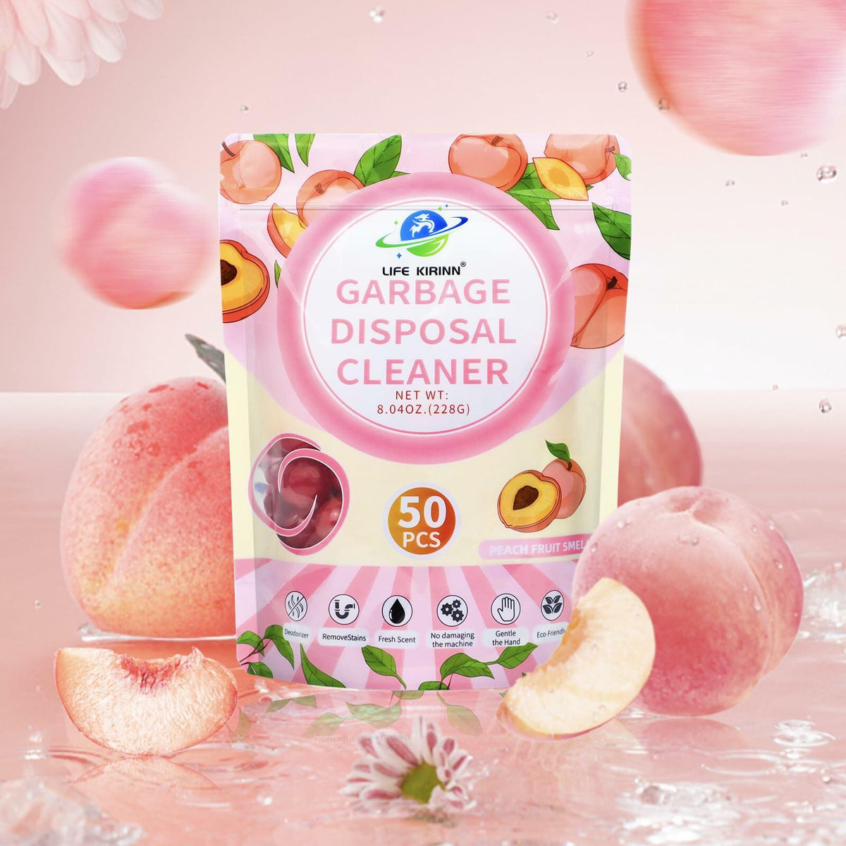 LIFE KIRINN Garbage Disposer Freshener Peach Scented 50 Count