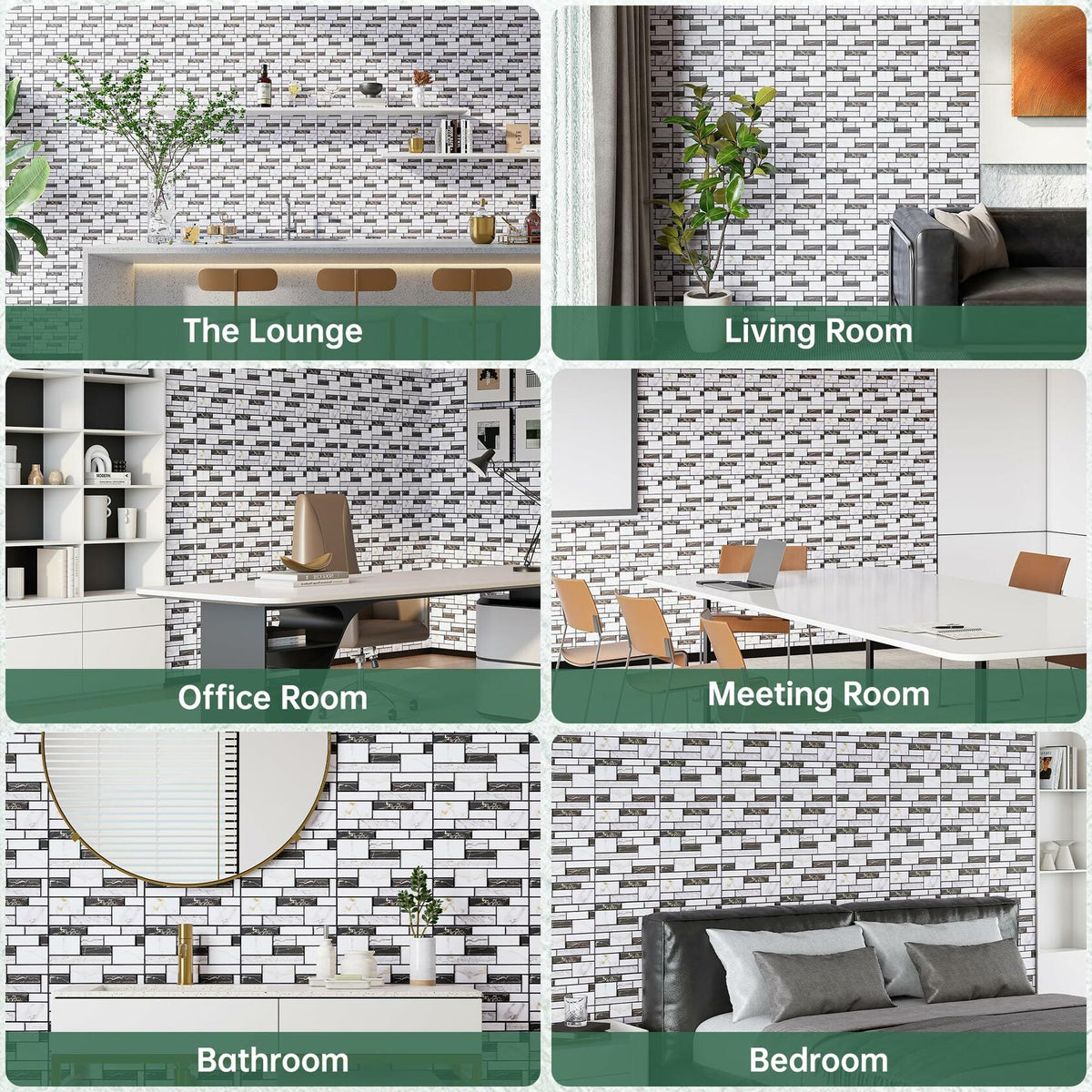 VallisCo 3D Faux Brick Wall Panel 12x12 Black White Marble 10 Pcs PVC