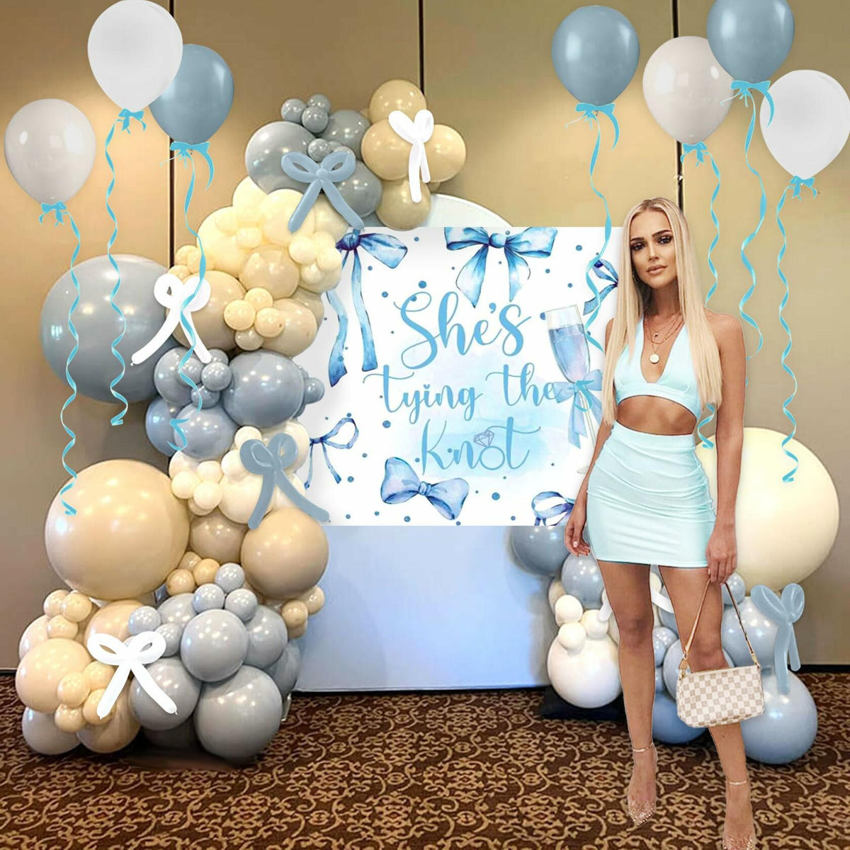 BACH AND BOUJEE She's Tying The Knot Backdrop Blue Bridal Shower Banner