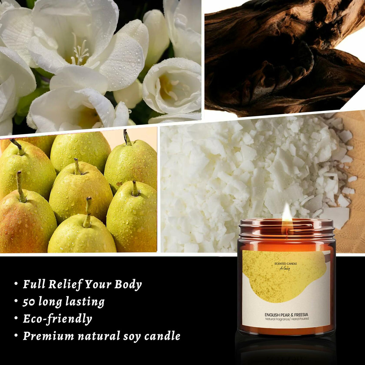 Generic English Pear & Freesia Scented Soy Candle Black Jar Chroma