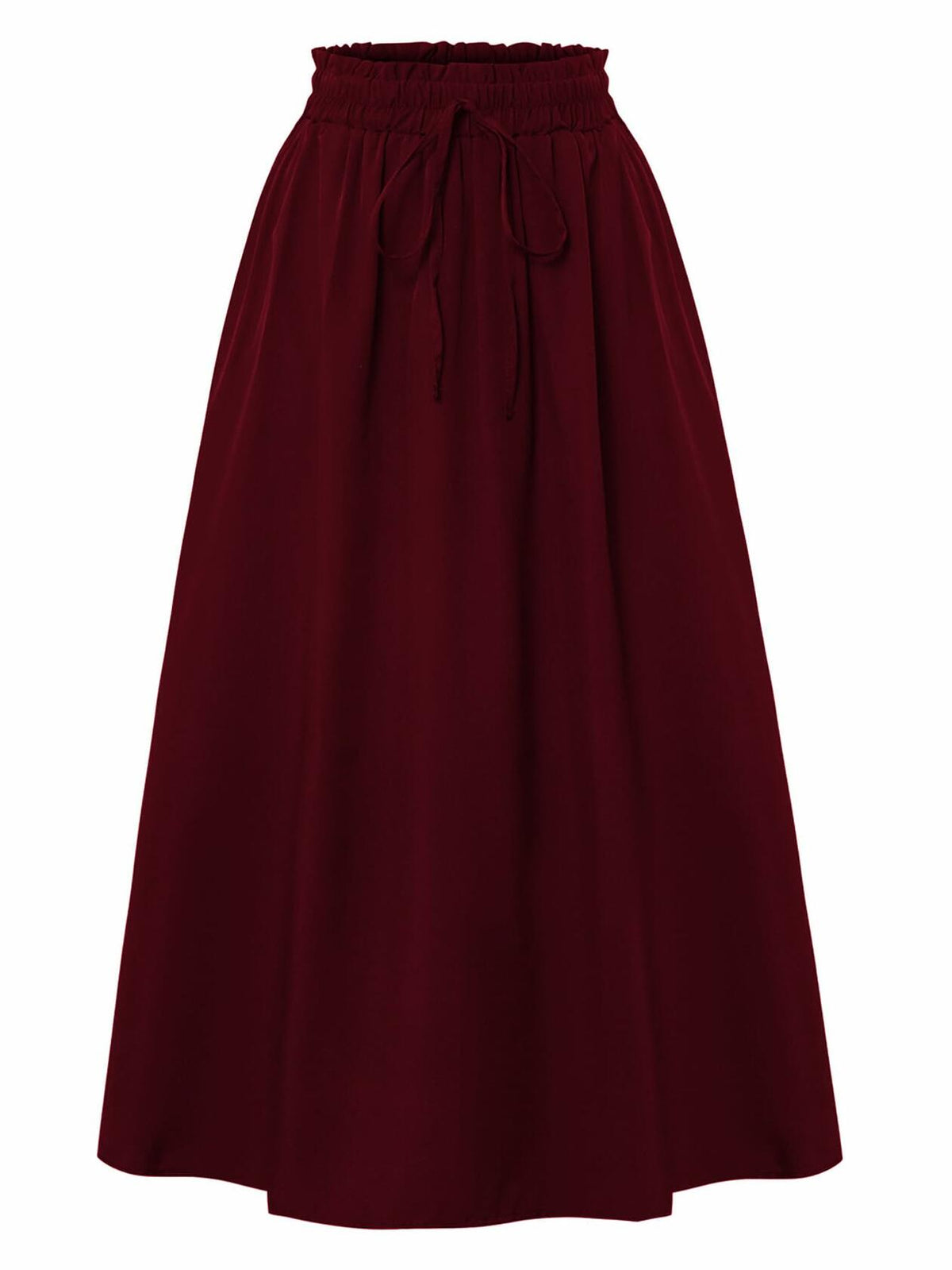 TuoGo Women's Elastic Waist A-Line Midi Skirt Wine Red Size S