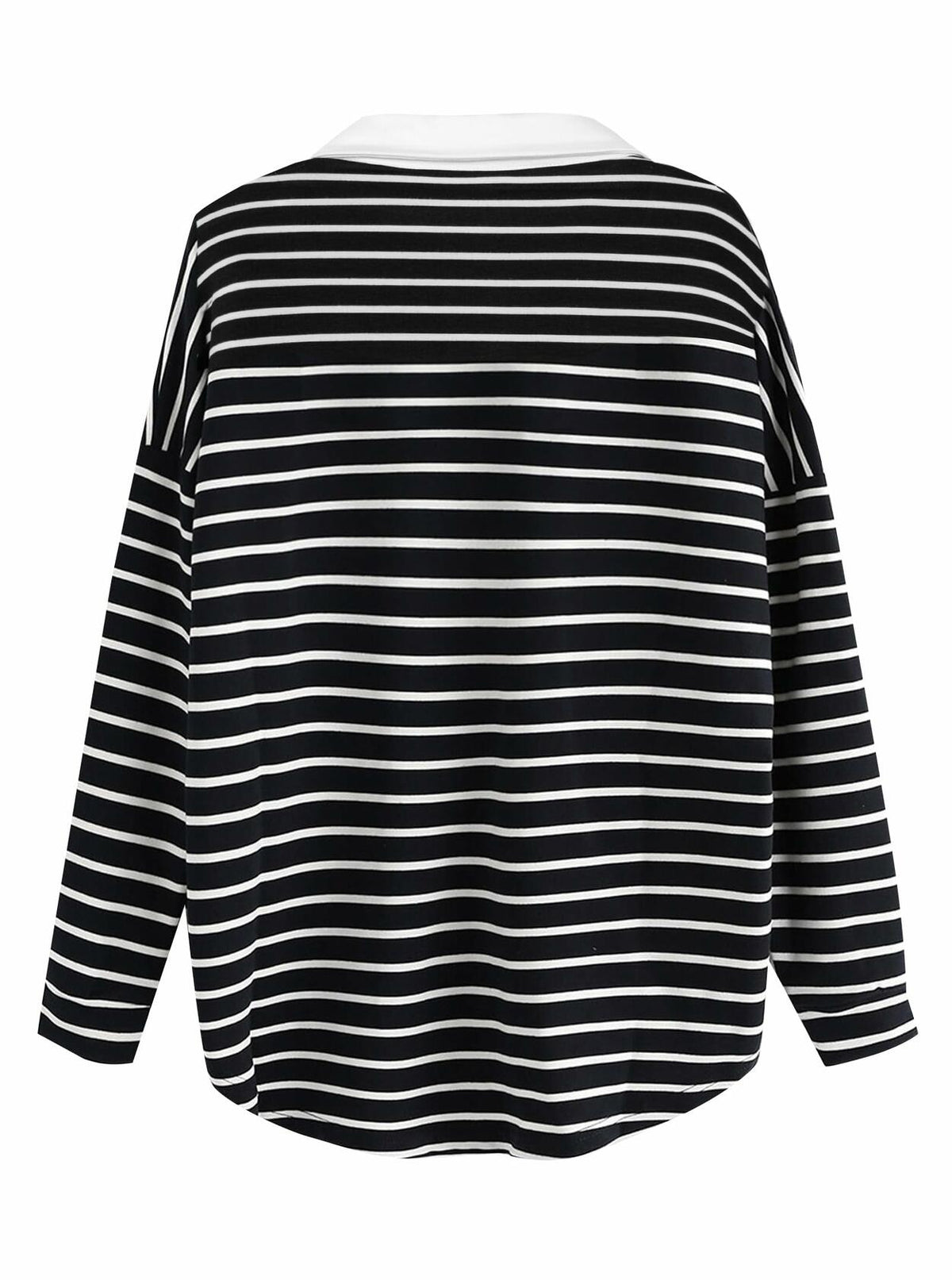 LilyCoco Women Long Sleeve Polo Striped Sweatshirt Black Size Small