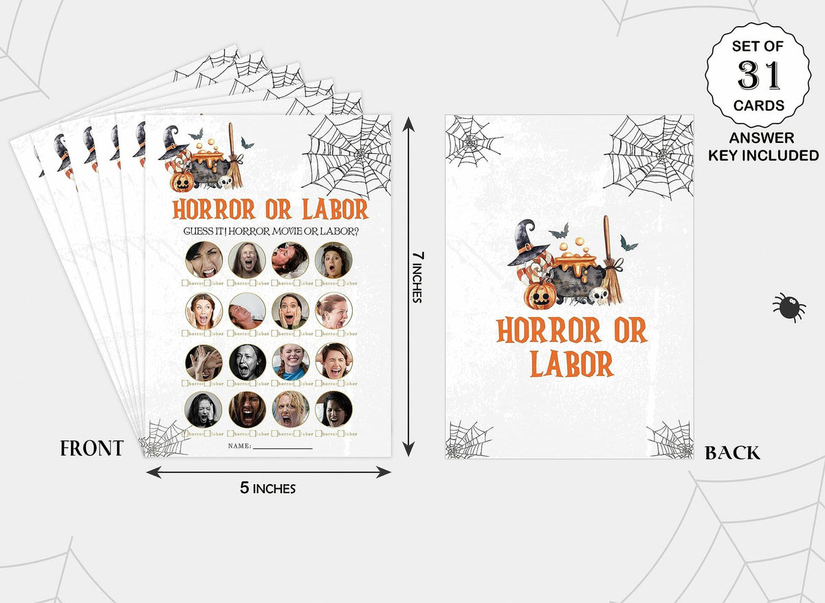 Tuyashua Halloween Horror Labor Game Baby Shower 30 Cards Multicolor WY03