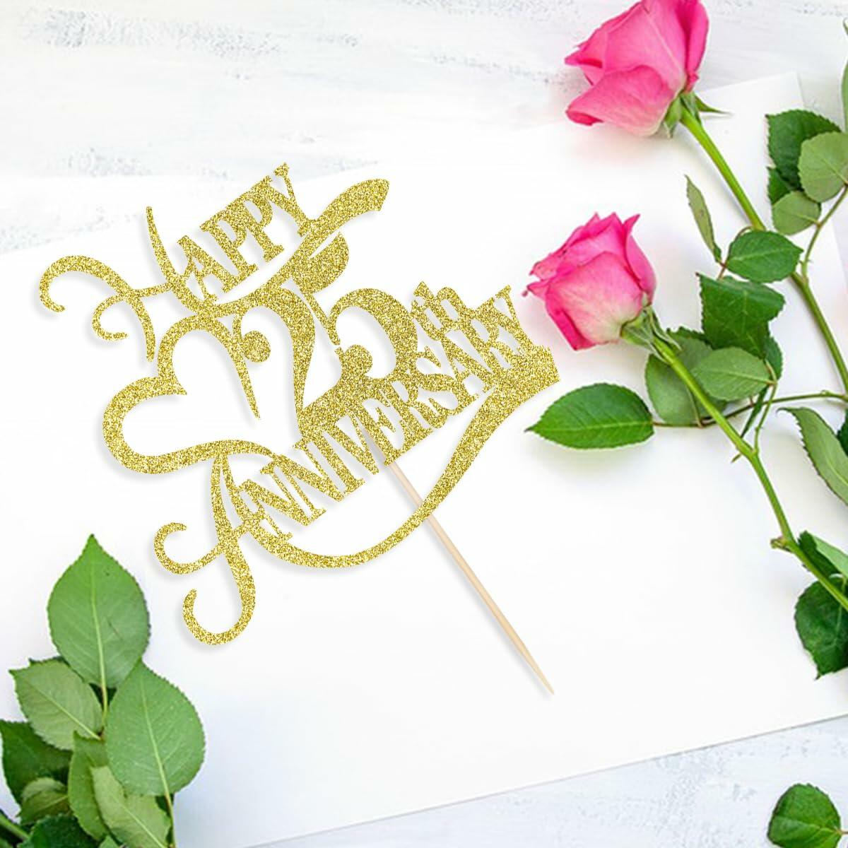 Yetxel Gold Glitter 25th Anniversary Cake Topper - 25th Wedding Anniversary