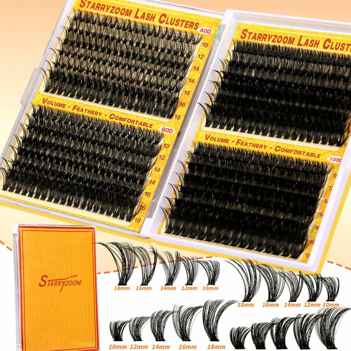 Starryzoom Lash Clusters Kit 525Pcs D-Curl 10-18MM Natural Full Volume