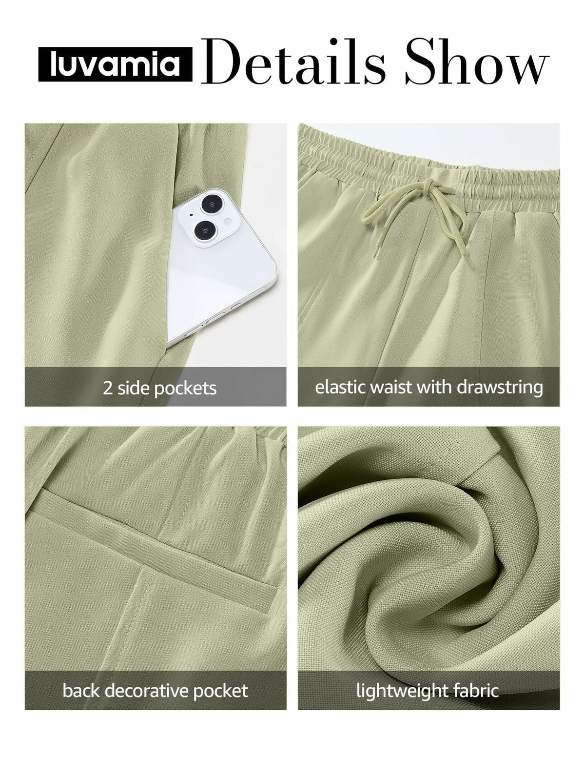 luvamia Women's Loose High Waist Lint Green Shorts Size Small