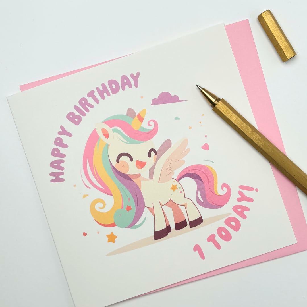 Old English Company 1st Birthday Card Girls Cute Unicorn Age 1 Year
