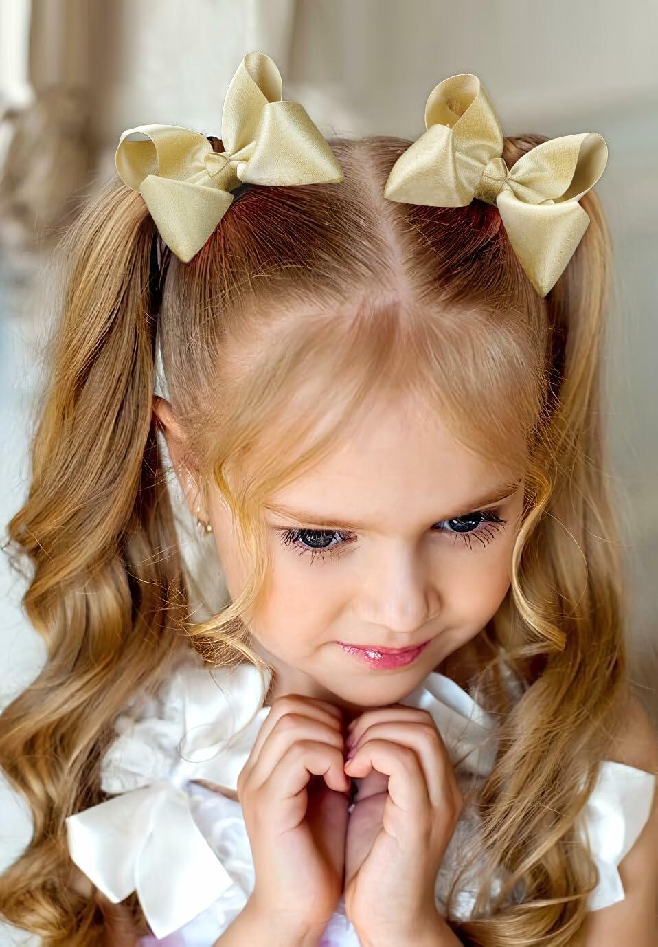 CÉLLOT 4.5" Shining Gold Hair Bows Alligator Clips 2 Pack