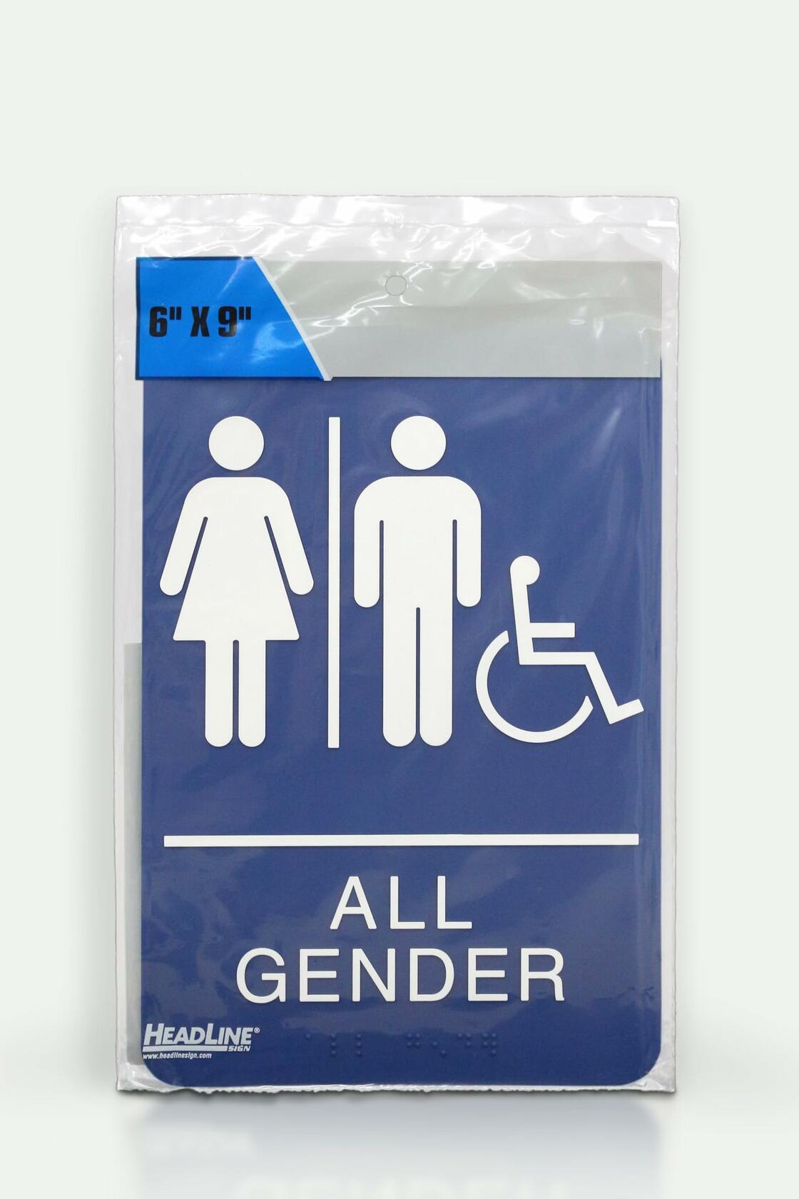 Headline Sign 9487 ADA Wheelchair Accessible All Gender Restroom Sign 6x9 Blue