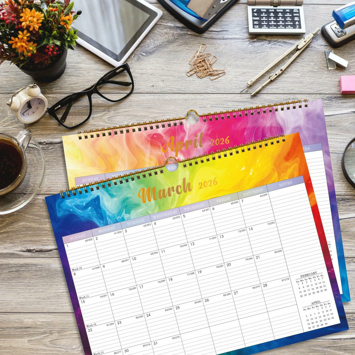Lbylyhxc 2026 Wall Calendar 18 Months Jul 2025-Dec 2026 14.8x11.5 Rainbow