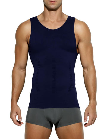 Casey Kevin Men's Sleeveless Compression Shirt Body Shaper XX-Large Navy