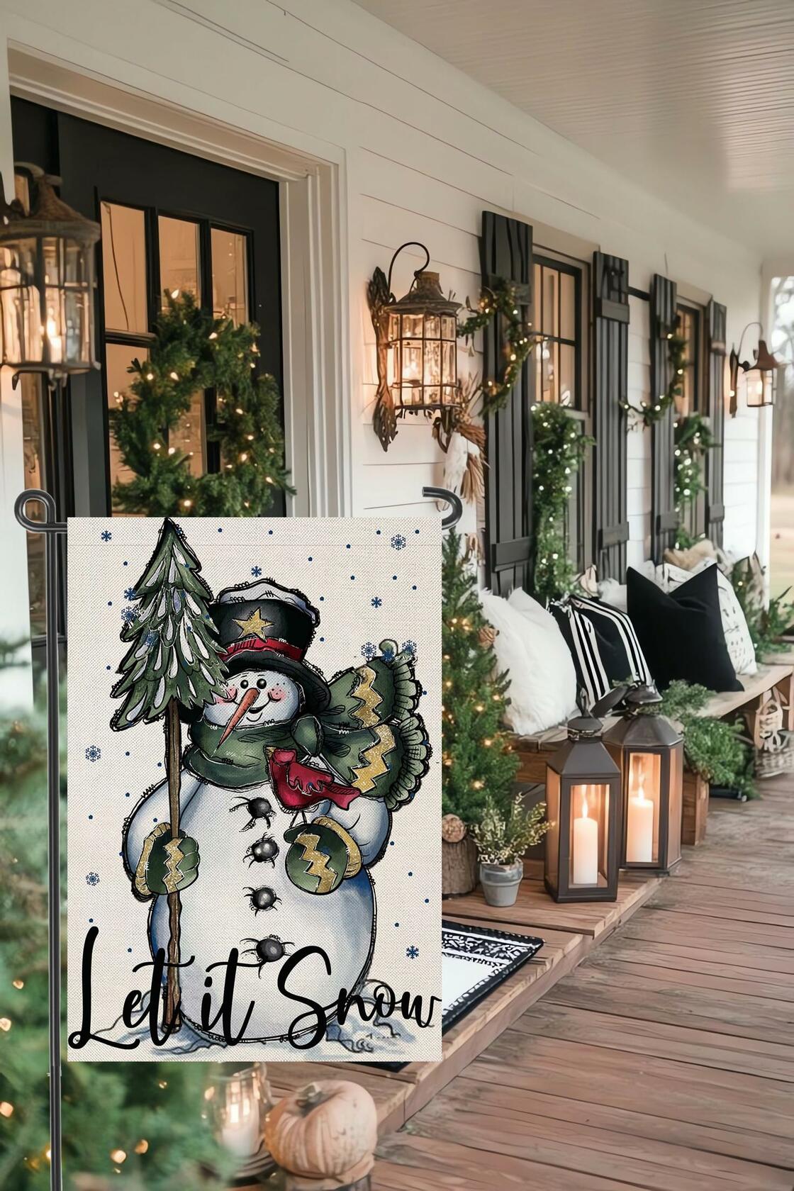 Fapulee Winter Snowman Garden Flag – 12x18in Double-Sided Christmas Yard Decor