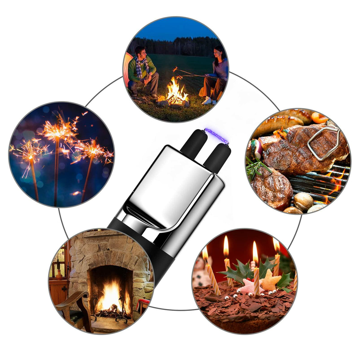 2PCS USB Rechargeable Arc Candle Lighter Windproof Flameless Black