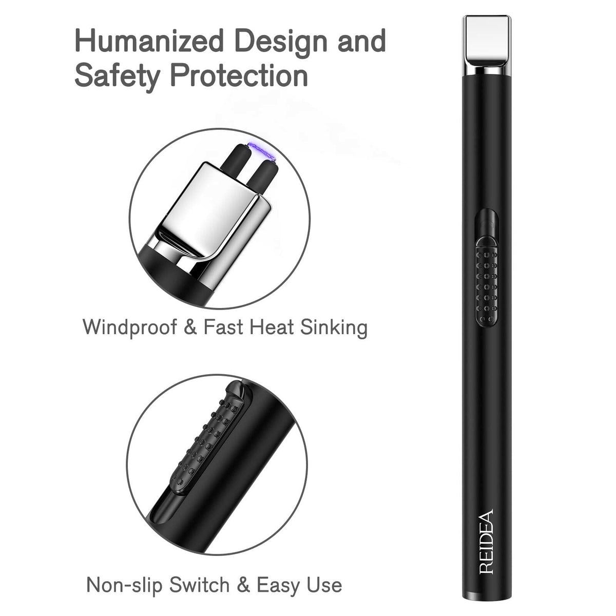 2PCS USB Rechargeable Arc Candle Lighter Windproof Flameless Black